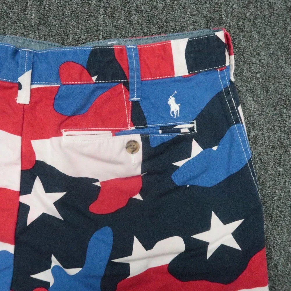 Polo Ralph‎ Lauren Shorts Mens 31 Red White Blue Camo Stars Relaxed Fit Chino